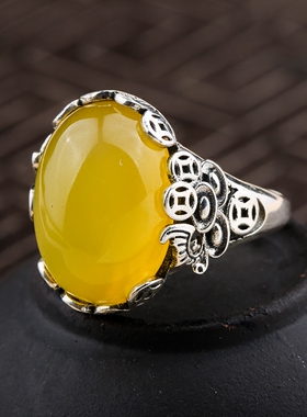 镶琥珀蜜蜡活口戒指空托