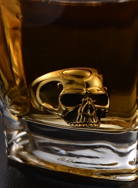 骷髅头戒指上尊925纯银摇滚男