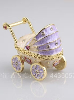 金属工艺品小婴儿车摆设品宝宝胎毛乳牙收藏盒存放摆件家居饰品