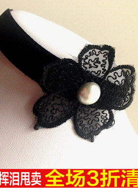 手作风黑丝绒珍珠遮疤痕锁骨链