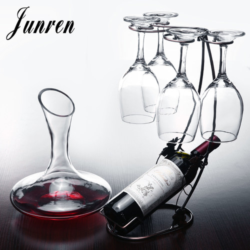 JUNREN 2/4只装家用无铅红酒杯套装水晶玻璃高脚杯子+醒酒器+杯架 - 图3