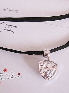 双层黑色宽带颈链短款项坠