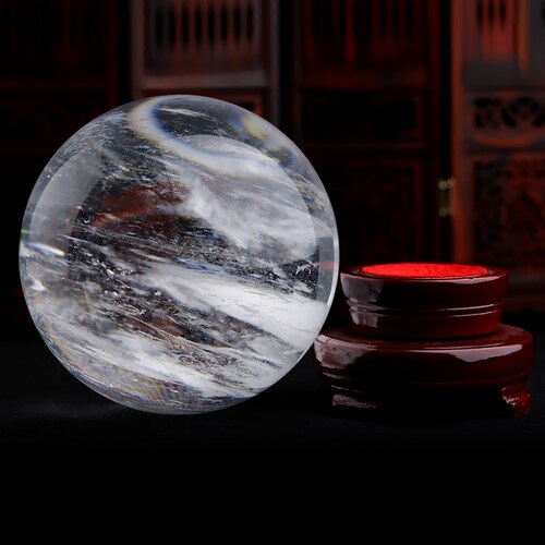 天然白水晶球摆件熔炼白水晶球家居饰品客厅卧室玄关摆件 - 图0