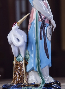 古典美女风石湾公仔仙鹤家居摆设