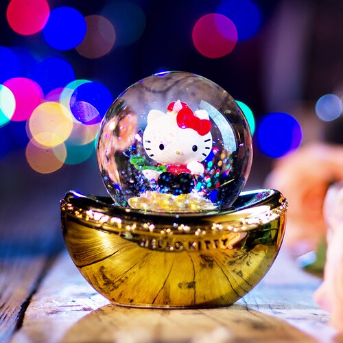 JARLL水晶球KITTY招財进宝摆件金如意送女生小朋友闺蜜送生日礼物 - 图0