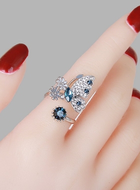 夸张水钻蝴蝶戒指开口可调节