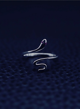 s925男女蛇形生肖活口镀白金戒指