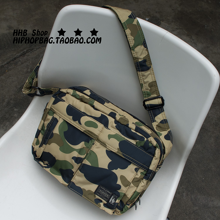 bape ape 猿人迷彩吉田 雙層 迷彩暗花 男包 嘻哈 單車包 斜跨包