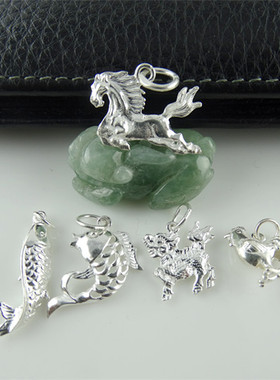 谢家银匠民族风999足银鲤鱼吊坠 足银马 麒麟    鸡吊坠