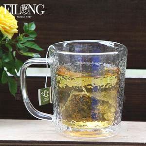 宜龙家用办公简约加厚锤目纹双层玻璃马克杯耐热大容量绿茶杯水杯