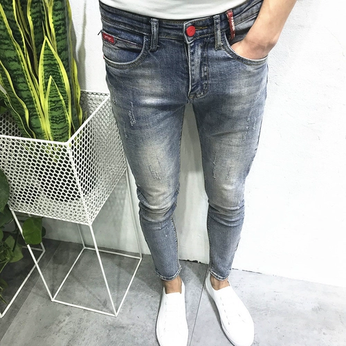 Chao Nanxia Новое корейское издание Slim Make Old Light Blue Cat 9 девять -точка для общества джинсов для маленьких ставок, мальчики, пересекают быстро