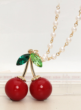 丽银饰品红色樱桃贝高档水晶珍珠