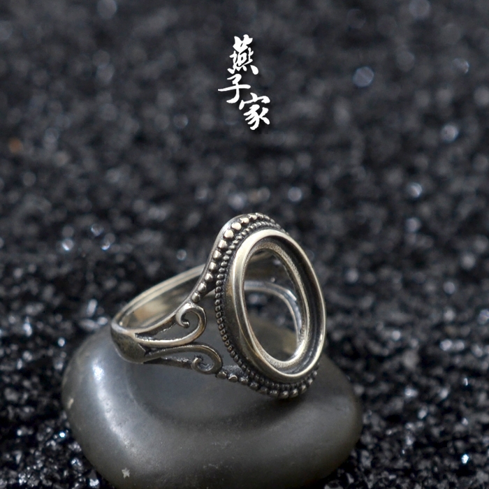 Yanzijia sterling silver amber beeswax rough stone vintage ring setting