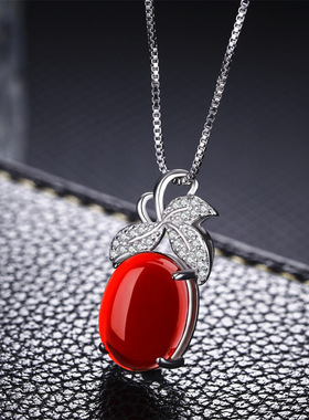 复古绿玉髓红色玛瑙短款纯银吊坠