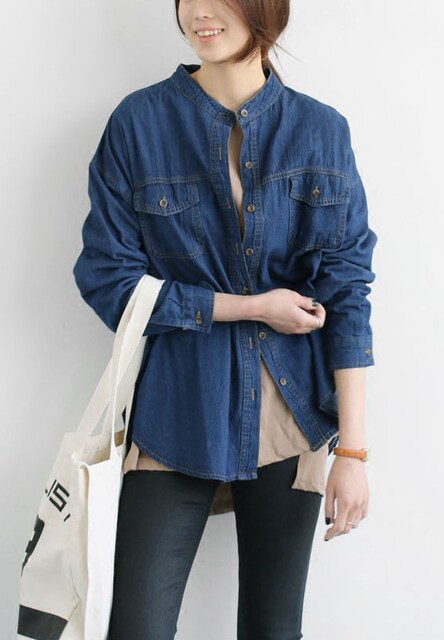 C27 Korean women's new 2026 simple pocket spring autumn summer women's long-sleeved denim style loose shirts sun protection inner wear
