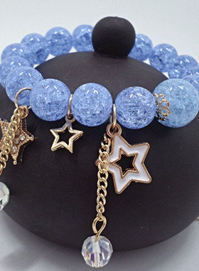 S444爆花石白水晶手链女五角星手链星星手串手饰品厂家直销