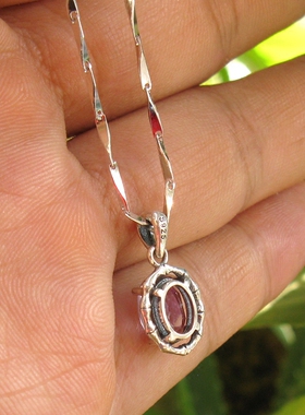 天然紫水晶纯银镶嵌宝石吊坠项链