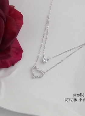 双层爱心精致甜美日韩版吊坠项链