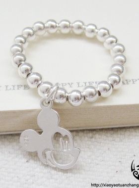 925纯银米奇戒指女弹力韩版时尚