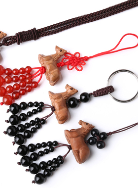 桃木吊坠钥匙扣锁骨链生肖马