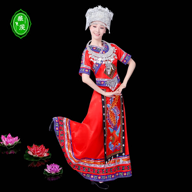 薇茨旗舰店新款刺绣苗族演出服装女少数民族成人长裙壮族百褶裙舞蹈表演服饰2