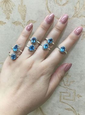 925银精致小巧风托帕石戒指新品