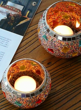 彩旗玻璃晚餐家居摆设电子蜡烛台