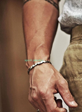 纯银男士开口原创时尚款风手镯