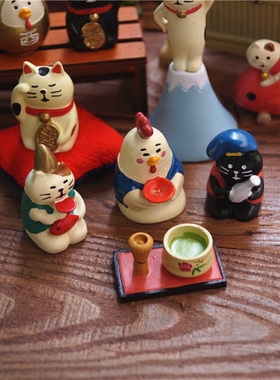 日式风杂货吉祥物纳福场景摆件