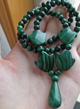 珠宝天然孔雀石花朵水滴形吊坠