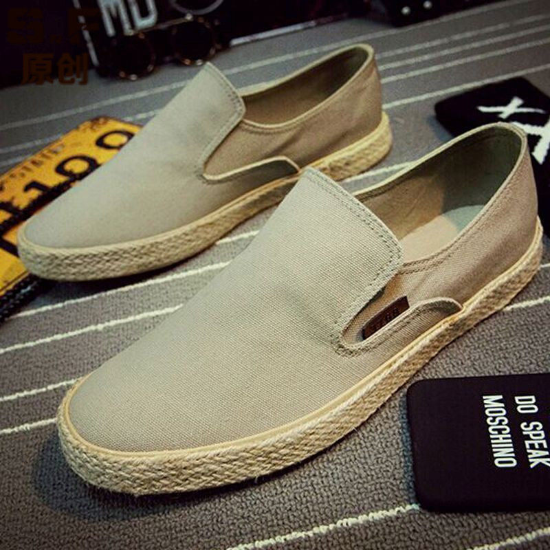 2025春季透气帆布鞋男韩版休闲耐磨板鞋草编潮鞋一脚蹬懒人布鞋男,淘宝优惠券,粉丝福利购,淘宝优惠卷