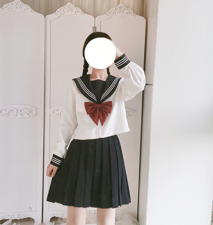 春秋日系正版jk制服校供感基础款白三本水手服套装学院风文艺少女 - 图0