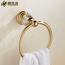 Golden Crystal Towel Ring Eurostyle Antique Bathroom Bathroom Hardware Pendant Hair Towel Rack Hung Bath Towel Hanging Ring Gold Plated