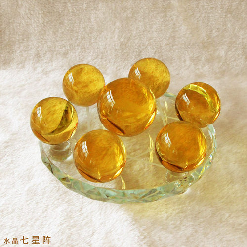 水晶球七星阵摆件 水晶礼品 粉紫黄球摆件 家居装饰品招财摆件 - 图0