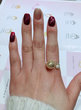 欧美经典时尚金色水晶戒指珍珠