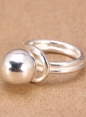 活口戒指大气手工银大银珠