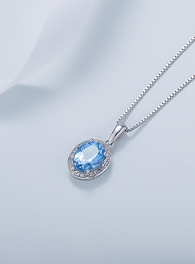 海盗船银饰爱情海蓝项链女托帕石吊坠日韩气质锁骨链925银盒子链