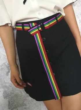 彩色条纹休闲风帆布少女甜美腰带