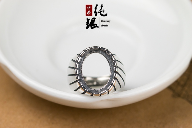 925纯银戒托蛋形活口戒指托空托复古琥珀蜜蜡男款旋纹13*16包邮_虎窝淘