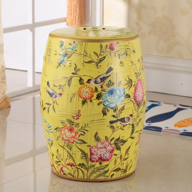 American country flower and bird ceramic classical dressing stool drum pier