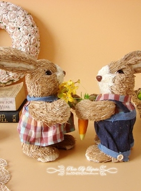 田园风森系格子情侣摆件结婚礼物