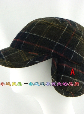 b家秋冬季经典格纹平顶护耳帽