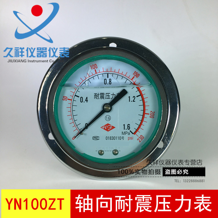 YN100ZT 1.6Mpa 耐震轴向带边压力表 耐震压力表 面板式压力表 - 图0