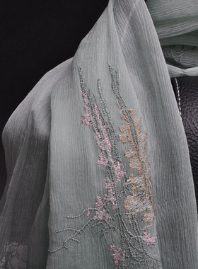 早春桑蚕丝绣花女款礼服围巾披肩