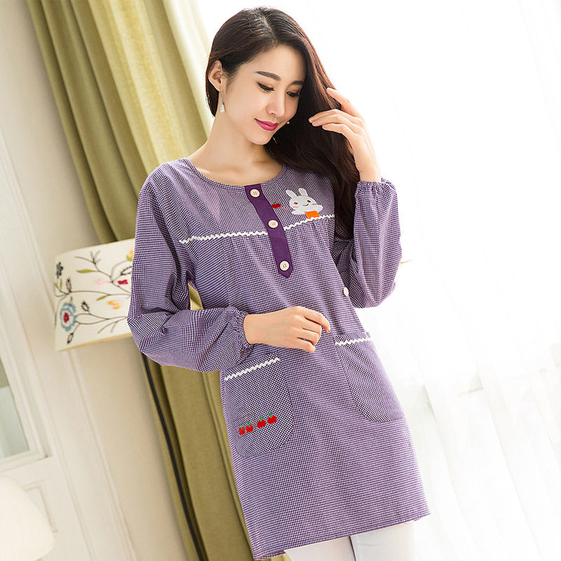 家里家外韩版棉质加长防水围裙家居厨房长袖可爱成人罩衣女款包邮,淘宝优惠券,粉丝福利购,淘宝优惠卷