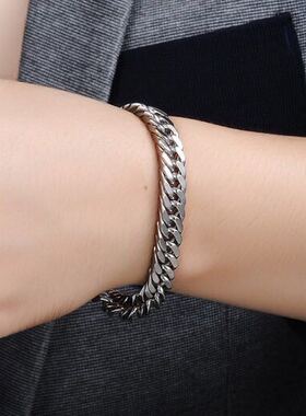 潮酷时尚欧美古巴链钛钢手链男