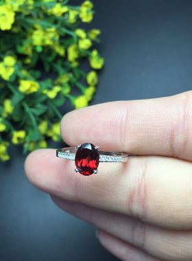 镀白金女士红色石榴石戒指包邮