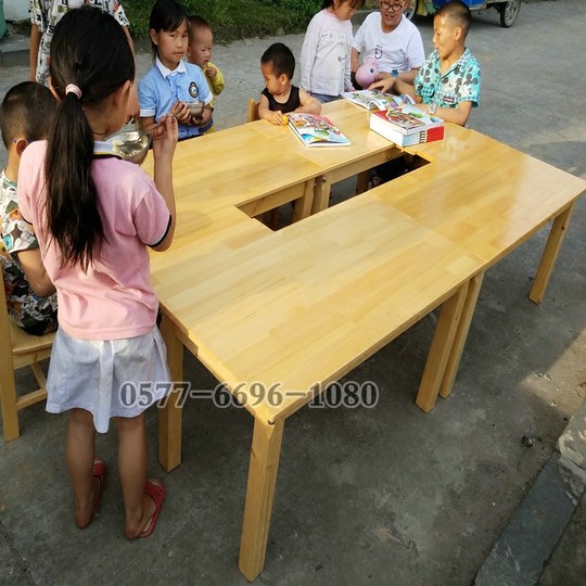 儿童手工积木学习桌多人木质桌子幼儿园儿童桌课桌淘气堡樟子松桌