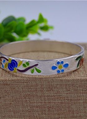 原创掐丝烧蓝民族风森系银手镯