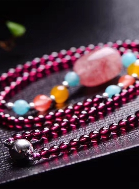 百搭石榴石天然草莓晶转运珠手链